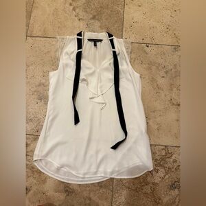 NWOT White House black market Sz XXS White cream flowing blouse black ribbon tie